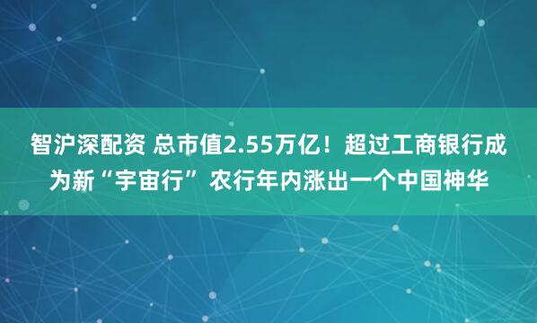 智沪深配资 总市值2.55万亿!超过工商银行成为新“宇宙行” 农行年内涨出一个中国神华
